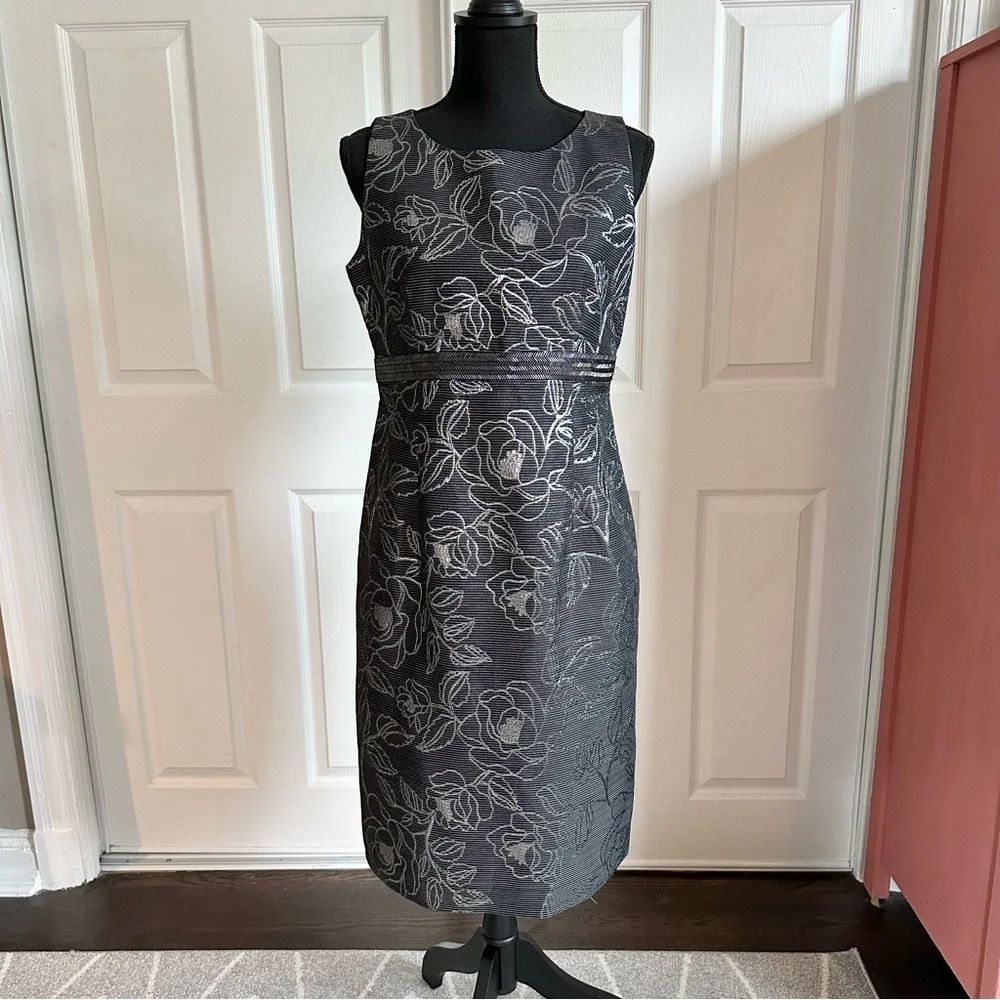 Nipon Boutique Black and Silver Floral Jacket and Cocktail Dress Set